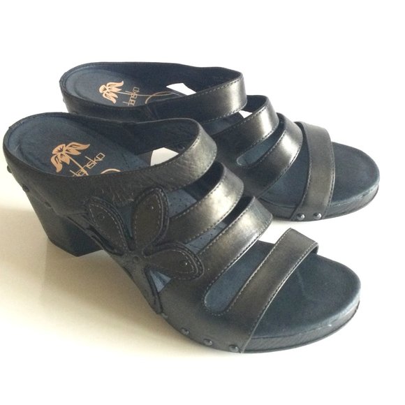 Dansko Nigella Sandals Comfort Strappy Size 9 Black heels Leather - Picture 2 of 16